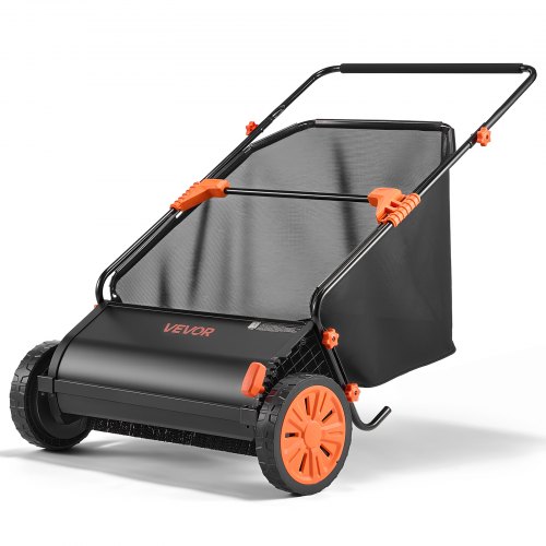 VEVOR Rasenkehrmaschine 66 cm Kehrbreite, Kehrmaschine mit 198 L Fangkorb & Verstellbarer Bürstenhöhe, Laubsammler, Laubkehrmaschine, Laubkehrer mit Gummirädern für Laub- & Grasentfernung