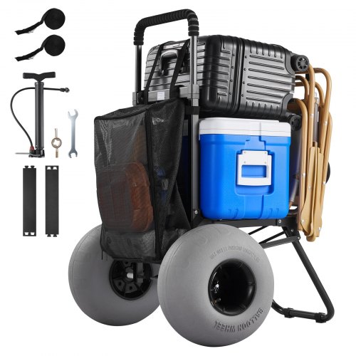

VEVOR Strandwagen mit Ballonreifen (12 Zoll), Faltbarer Strandtrolley mit 4-stufig Einstellbarem Schaumstoffgriff und Pumpe, Handwagen (75 kg Belastbar), Strandkarre Ideal für Camping und Angeln