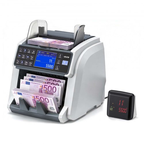 VEVOR Geldzählmaschine Banknotenzähler mit UV/MG/IR/DD/DBL/HLF/CHN Falschgelderkennung LED-Display, Wertzähler Unterstützt Mehrere Währungen & Gemischte Banknoten, Geldzähler Max. 1500 Banknoten/Min.