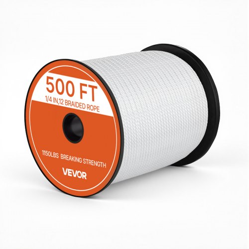 VEVOR Polyesterseil 6,4 mm x 152 m Massiv Geflochtenes Universalseil Weiß, UV-beständiges Allzweckseil für Festmacher Zeltaufbau Camping & Heimgebrauch, 522 kg Bruchlast, 12 Stränge, mit Seilspule