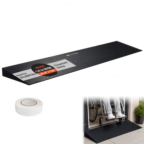 VEVOR Schwellenrampe Vollgummi Türschwellenrampe Max. Tragfähigkeit bis zu 15Tonnen Bordsteinrampe 90x20x4cm Rollstuhlrampe mit doppelseitigem Klebeband Auffahrrampe Gummirampe Selbst zum Schneiden