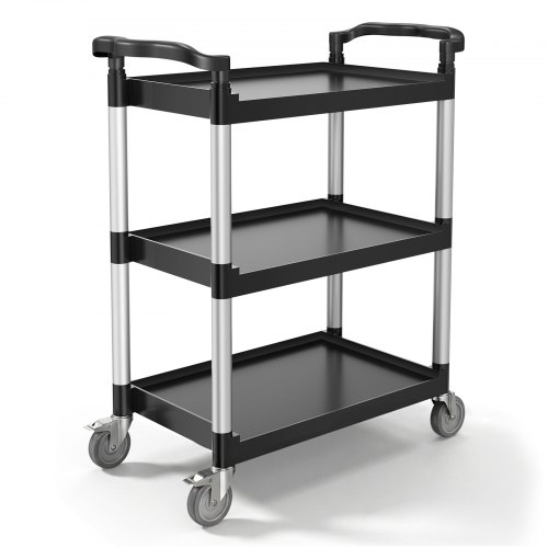 VEVOR Universalwagen, 136 kg, 3-stufiger Universalwagen aus Kunststoff mit 360° Schwenkrädern (2 mit Bremse), 880x410x990 mm großer Servierwagen für Lager, Büro, Zuhause, Restaurant, Küche
