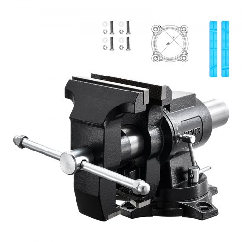 VEVOR Schraubstock Drehbar mit 140 mm Backenbreite aus Sphäroguss, Mehrzweck-Werkbankschraubstock mit 360° Arretierbarem Drehsockel und –kopf, 70 mm Spanntiefe, 125 mm Backenöffnung, Schwarz