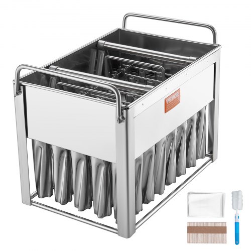 

VEVOR Kommerzielle Formen für Eis am Stiel, 40 Stück Zylindrische Formen für Eis am Stiel, Formenhalter für Eismaschine aus Edelstahl mit 50 Eisstielen und Beuteln (Einzelformen-Set – 40 Stück)