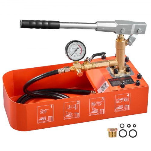 VEVOR Hydraulische Abdrückpumpe Druckprüfpumpe 7,57 L 0-50 bar Einzelventil, Handdruckpumpe mit Manometer und Tank, für Rohrleitungen, Wasserleitungen, Heizungen, Druck- und Leckprüfung