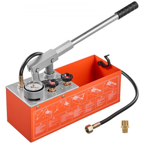 VEVOR Hydraulische Abdrückpumpe Druckprüfpumpe 7,57 L 0-60 bar Doppelventil, Handdruckpumpe mit Manometer und Tank, für Rohrleitungen, Wasserleitungen, Heizungen, Druck- und Leckprüfung