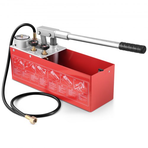 VEVOR Abdrückpumpe, max. 25 Bar, manuelles hydraulisches Wasserdruckprüfer-Set mit Doppelventil und Manometer, 10-L-Wassertank, 1,4-m-Schlauch mit 1,27 cm Außengewindeanschluss für Rohrleitungen