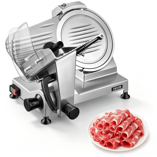 VEVOR Elektrische Aufschnittmaschine 250 mm Klinge, 240 W Allesschneider Fleischschneidemaschine mit Integriertem Schärfer und 0-12 mm Einstellbarer Schnittstärke, für Gefrorenes Fleisch Schinken