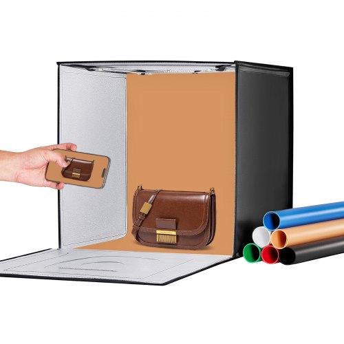 

VEVOR Lichtbox für Fotostudio, 60 x 60 cm, 3000–5600 K, einstellbare 3 Farbtemperaturen, Aufnahmezelt-Set mit 160 LEDs, 6 Hintergründen, Netzteil, weichem Lichttuch, hoher CRI ≥ 95, für Produktfotografie