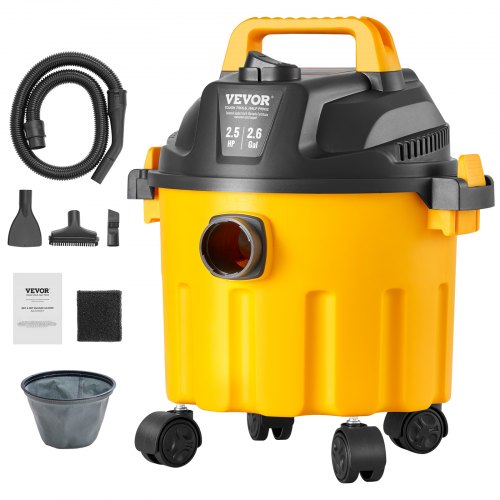 

VEVOR Nass-/Trockensauger, 10 l, 2 PS Spitzenleistung, effiziente Saug- und Gebläseleistung mit Düse, Rollen, tragbarer Werkstattsauger mit Aufsätzen, leichter Werkstattsauger, ideal für Teppiche, Schmutz, Tierhaare, gelb