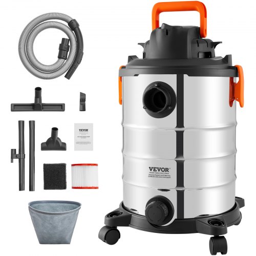 

VEVOR Nass-/Trockensauger, 30 l, 6 PS, Edelstahl-Staubsauger mit effizienter Saug- und Gebläseleistung, Düse, Rollen, tragbarer Werkstattsauger mit Aufsätzen, für Teppiche, Schmutz, Tierhaare, Silber+Schwarz