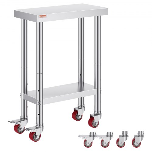 

VEVOR Arbeitstisch 61 x 30 x 81 cm Edelstahl Catering Arbeitstisch Belastbarkeit 350 kg, Lebensmittel Zubereitungstisch mit Nachlauf Gewerbliche Arbeitstisch für Küche Bar 4 verstellbare Füße