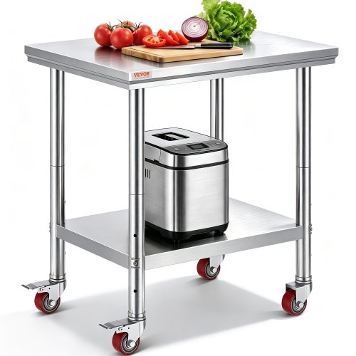VEVOR Arbeitstisch 76 x 60 x 85 cm Edelstahl Catering Arbeitstisch Belastbarkeit 317 kg, Lebensmittel Zubereitungstisch mit Nachlauf gewerblicher Küchentisch für Küche Bar rollbar