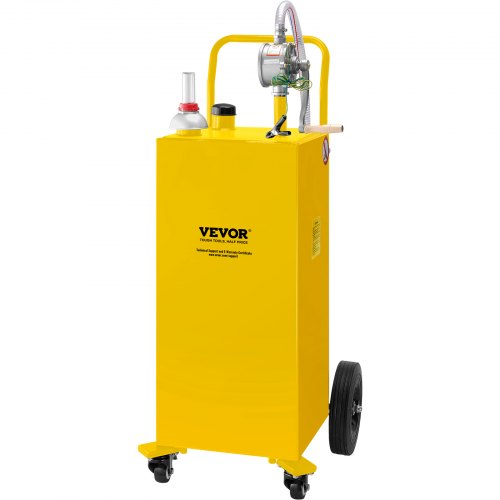 VEVOR Kraftstofftrolley, 35 Gallonen, Gaskraftstofftankbehälter, mit manueller Transferpumpe, Benzin-Diesel-Kraftstoffbehälter für Autos, Rasenmäher, Geländefahrzeuge, Boote, mehr, Gelb