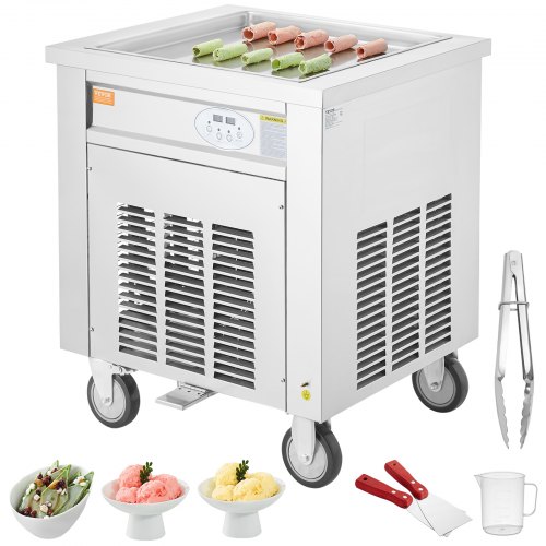 

VEVOR Maschine für Frittierte Eisrollen, 50 x 50 cm Große Quadratische Pfanne zum Frittieren von Eis, Kommerzielle Eismaschine aus Edelstahl mit Kompressor und 2 Schabern