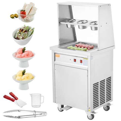 

VEVOR Maschine für Frittierte Eisrollen, Quadratische 35,4 x 35,4 cm Große Pfanne zum Frittieren von Eis, Kommerzielle Eismaschine aus Edelstahl mit Kompressor und 2 Schabern