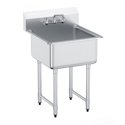 VEVOR Edelstahl Spültisch Gewerbliche Spülbecken 686 x 610 x 1041 mm, Spülbecken Edelstahl mit Wasserhahn 104 kg Tragfähigkeit, Edelstahlspüle Spülbecken Waschbecken Küche Freistehendes Spülbecken