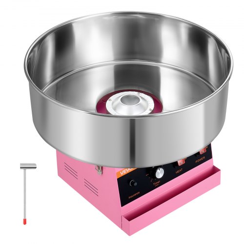 VEVOR Zuckerwattemaschine, 1000 W, elektrisch, pink, ideal für Zuhause, Karneval, Geburtstage, Familienfeiern, einfache Bedienung mit 52 cm Edelstahlschüssel, Ablagefach und Zuckerlöffel