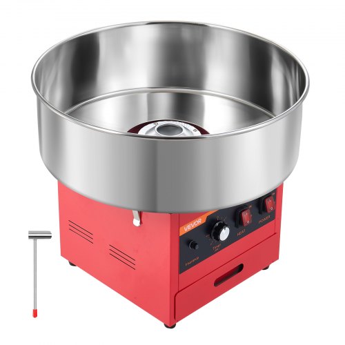 VEVOR Zuckerwattemaschine 1 kW Elektrischer Zuckerwattebereiter Edelstahl Rot für Geburtstagsfeiern und Familienfeste, mit Zuckerschaufel, Aufbewahrungsschublade, Überhitzungs- und Überlastungsschutz