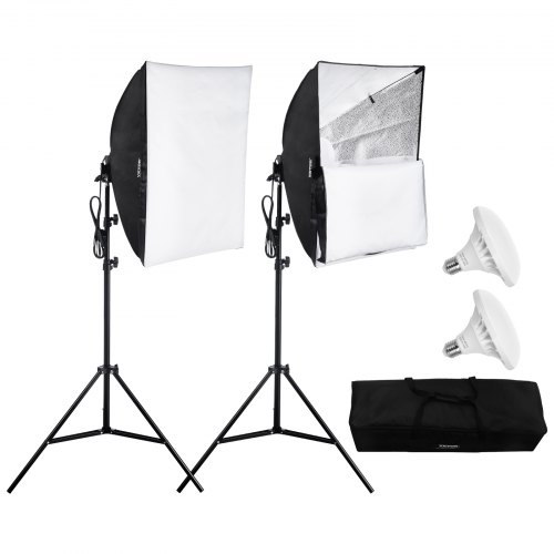 

VEVOR Fotostudio Softbox Set 60x60cm 30W 5500K LED-Birnen verstellbarer Ständer