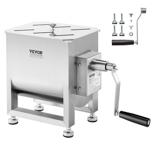 VEVOR manueller Fleischmischer 10 L Fleischverarbeitungsgerät (maximales Mischen von 6,8 kg Fleisch), Fleischmischer aus Edelstahl, Wurstmischer mit Untersetzungsgetriebe, Handmixer für Hackfleisch