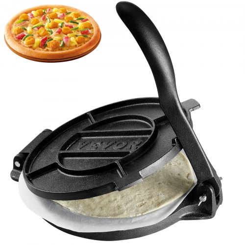 

VEVOR Tortilla-Presse, 25 cm Taco Presse, Robuste Gusseisen-Tortilladora-Presse, Vorgewürzte Tortilla Maker Tortilla Hersteller mit 100 Stk. Pergamentpapier, Teigmaschine für Mehl-Tortilla, Schwarz