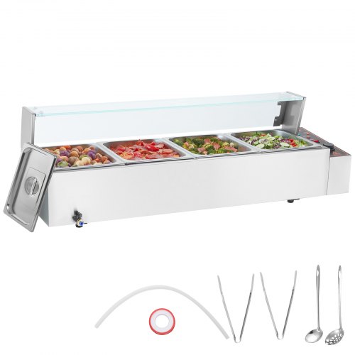 

VEVOR Speisenwärmer Chafing Dish Gastronormbehälter 4x8Qt Glasschild Kommerziell