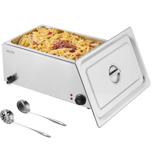

VEVOR kommerzieller Speisenwärmer, elektrischer Dampftisch in voller Größe 1200 W, professionelles Buffet-Wasserbad aus Edelstahl mit Temperaturregelung von 30–80 °C für Catering Buffets