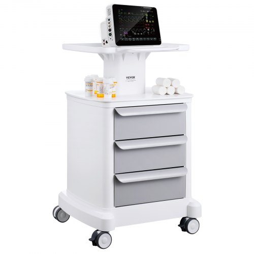 VEVOR Laborwagen mit 4 Ebenen, Laborwagen mit 3 Schubladen und 1 oberen Ablage, mobiler medizinischer Wagen aus ABS-Material, Laborrollwagen mit 4 leisen Rädern für Labor, Klinik, Krankenhaus, Salon, weiß