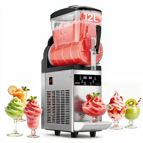 VEVOR kommerzielle Slusheis Maschine 12 L Einzeltank-Maschine für gefrorene Getränke, 48 Tassen Edelstahl Slush-Eismaschine mit elektronischem Tastenfeld Softeis Maker für Partys Restaurants Cafés