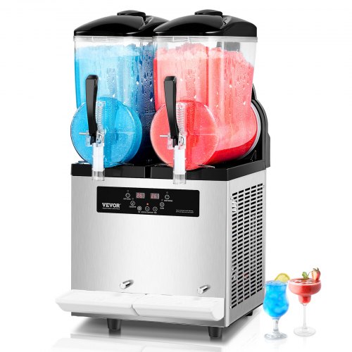 VEVOR kommerzielle Slusheis Maschine 12 L x 2 Doppeltank-Maschine für gefrorene Getränke, 96 Tassen Edelstahl Slush-Eis-Maschine mit Tastenfeld Softeis Maker für Partys Restaurants Cafés Bars