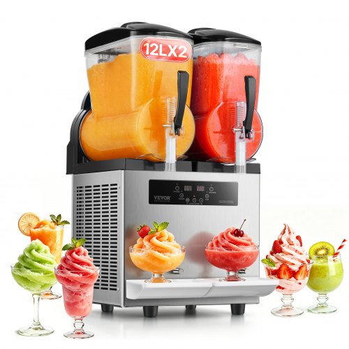 VEVOR kommerzielle Slusheis Maschine 12 L x 2 Doppeltank-Maschine für gefrorene Getränke, 96 Tassen Edelstahl Slush-Eis-Maschine mit Tastenfeld Softeis Maker für Partys Restaurants Cafés Bars