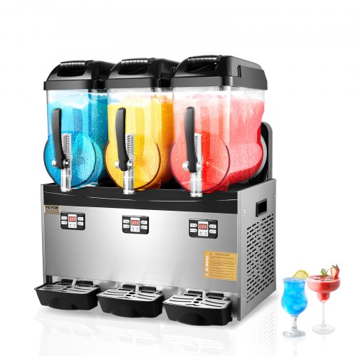 VEVOR kommerzielle Slusheis Maschine 12 L x 3 Dreifachtank-Maschine für gefrorene Getränke, 144 Tassen Edelstahl Slush-Eis-Maschine mit Tastenfeld Softeis Maker für Partys Restaurants Cafés Bars