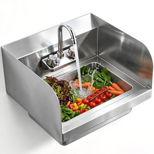 VEVOR Kommerzielles Handwaschbecken mit Wasserhahn, Kleines Handwaschbecken, Wandmontage-Handwaschbecken für Restaurant, Küche, Bar, Garage und Haus, 432 x 381 x 330 mm
