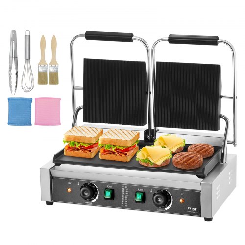 

VEVOR Kommerzielle Panini Press Grill Elektrische Sandwichmaker-Platte 485x230mm