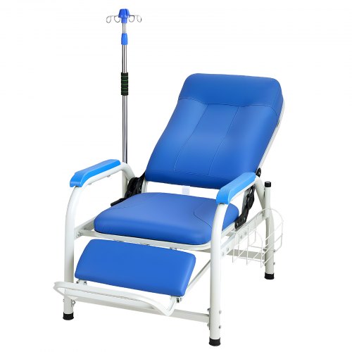 VEVOR Medizinischer Stuhl mit IV-Infusionsständer Infusionsstuhl 181kg, Stahlkonstruktion, 90-160° Verstellbar, Mit Gepolstertem Sitz Fußstütze & Aufbewahrungskorb, Für Krankenhäuser Pflegeheime