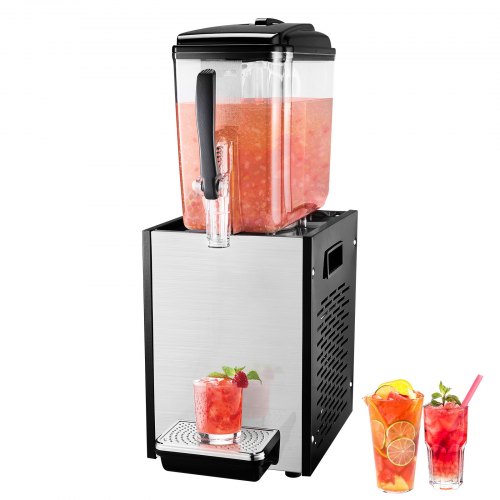 

VEVOR kommerzieller Getränkespender mit 1 Tank, Saftspender 12 L (pro Tank), 246 W Edelstahl Eistee-Getränkeautomat mit 7–12 °C Kühltemperatur, für Kaltgetränke Restaurant Bar Party Buffet Catering