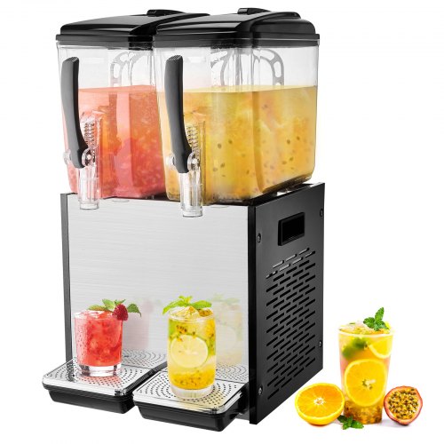 

VEVOR kommerzieller Getränkespender mit 2 Tanks, Saftspender 12 L (pro Tank), 286 W Edelstahl Eistee-Getränkeautomat mit 7–12 °C Kühltemperatur, für Kaltgetränke Restaurant Bar Party Buffet Catering