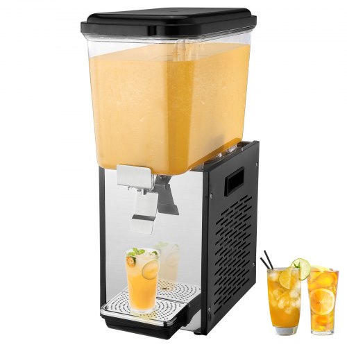 

VEVOR kommerzieller Getränkespender mit 1 Tank, Saftspender 18 L (pro Tank), 300 W Edelstahl Eistee-Getränkeautomat mit 7–12 °C Kühltemperatur, für Kaltgetränke Restaurant Bar Party Buffet Catering