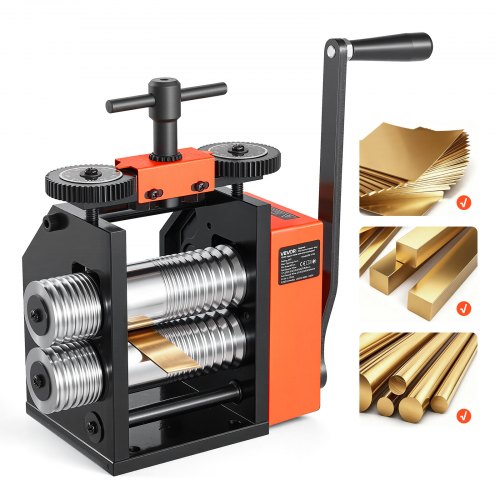 VEVOR Handwalzwerk 40 mm 3-in-1 Kombinationswalzwerk Rund Flach Quadrat, Manuelles Schmuckwerkzeug für DIY-Schmuckhersteller, Einstellbare Dicke 0,03–7 mm, für Duktile Metalle Gold Silber Kupfer Alu