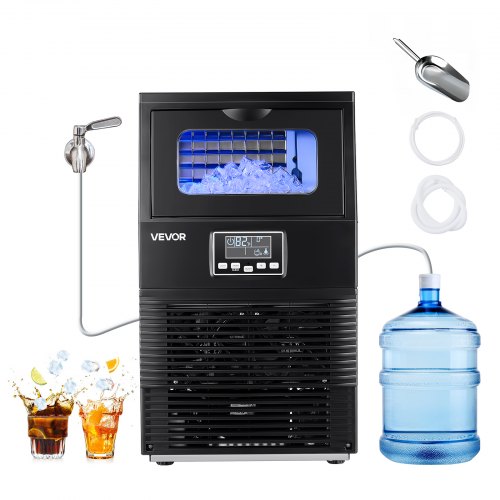 VEVOR kommerzielle Eismaschine Eiswürfelmaschine 41 kg/Tag mit 5 kg Speicher, freistehender und Desktop Eiswürfelbereiter aus Edelstahl mit LED-Anzeige & Selbstreinigung für Hausbar und Restaurant