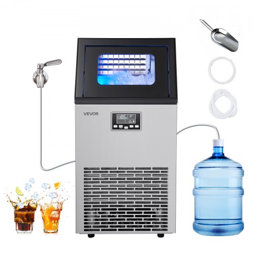 VEVOR kommerzielle Eismaschine Eiswürfelmaschine 54 kg/Tag mit 13 kg Speicher, freistehender und unter der Theke stehender Eiswürfelbereiter aus Edelstahl mit LED-Anzeige & Selbstreinigung