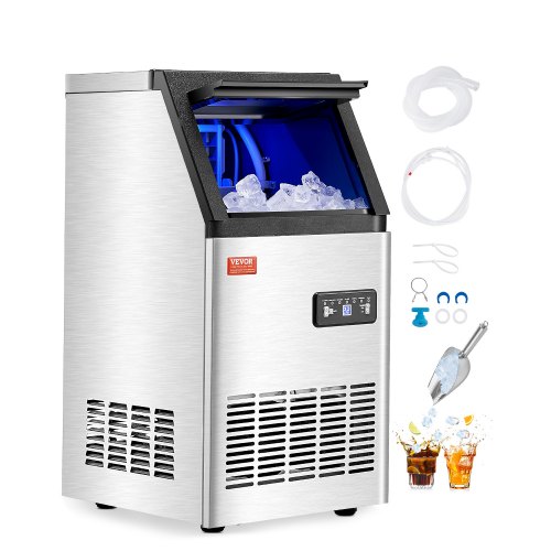 VEVOR kommerzielle Eismaschine (45,36 kg/Tag) Eisbereiter mit 7,26 kg Speicherkapazität, 36 Eiswürfel in 15 Minuten, LED-Digitalanzeige, freistehend, selbstreinigend, für Bar Büro Restaurant