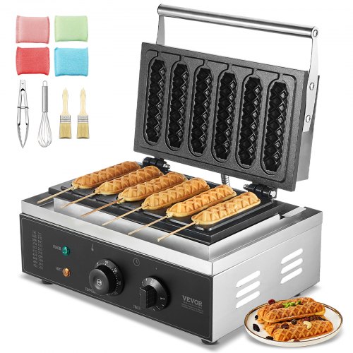 VEVOR kommerzieller Waffeleisen Waffel Maker 6-teilig 1500 W, antihaftbeschichtetes Edelstahl-Waffeleisen für Mais-Hotdogs mit Temperatur- und Zeitregelung, für Restaurant, Bäckerei, Snackbar Familie