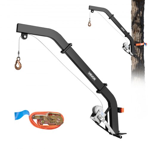 VEVOR Game Hoist zur Baummontage, Tragkraft 160 kg, Wildhebezeug mit Ratschengurt, Hochleistungs-Hirschaufhänger zum Häuten, Säubern, Aufhängen von Wildtieren, 1200 x 310 x 130 mm, Schwarz