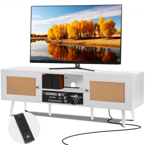 

VEVOR Rattan-TV-Ständer 165cm Fernseher Boho-TV-Schrank Fernsehschrank EicheWeiß