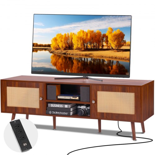 

VEVOR Rattan-TV-Ständer 165cm Fernseher Boho-TV-Schrank Fernsehschrank Walnuss