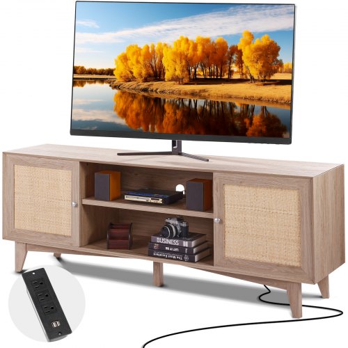 

VEVOR Rattan-TV-Ständer 191cm Fernseher Boho-TV-Schrank Fernsehschrank Eiche