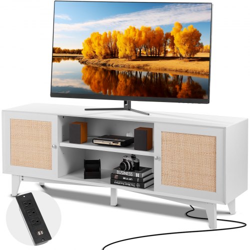 

VEVOR Rattan-TV-Ständer 191cm Fernseher Boho-TV-Schrank Weiß Fernsehschrank