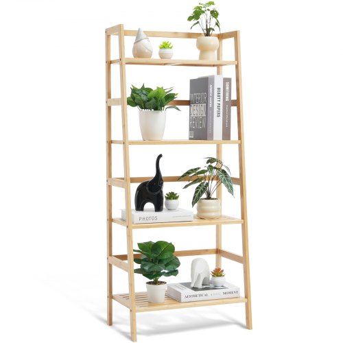 

VEVOR 4-stöckiges Bambus Leiterregal trapezförmiges offenes Bücherregal, Aufbewahrungsregal, freistehender Blumenpflanzenständer Aktenregal ideal für Badezimmer Schlafzimmer Büro Arbeitszimmer